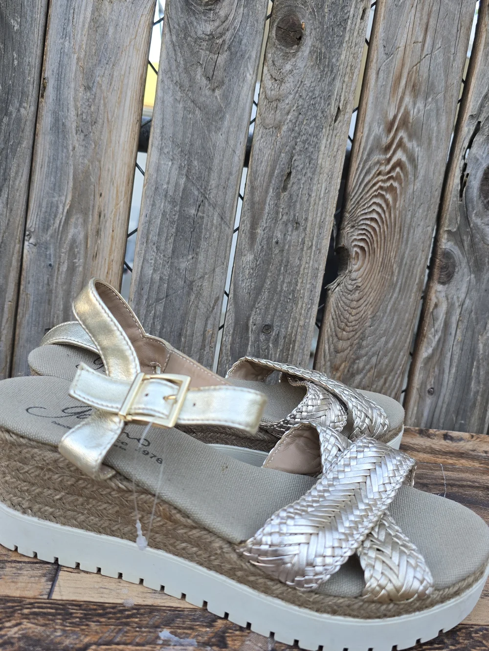 Woven Metallic Espadrille Wedge Sandals Gold Size 8